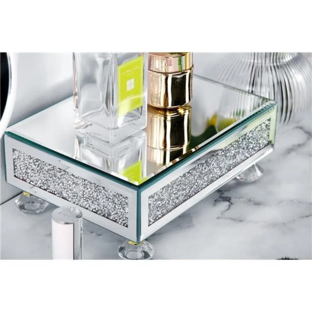 Gold Mirrored Display Tray Riser Decorative Pedestal Stand Bathroom Kitchen Deco